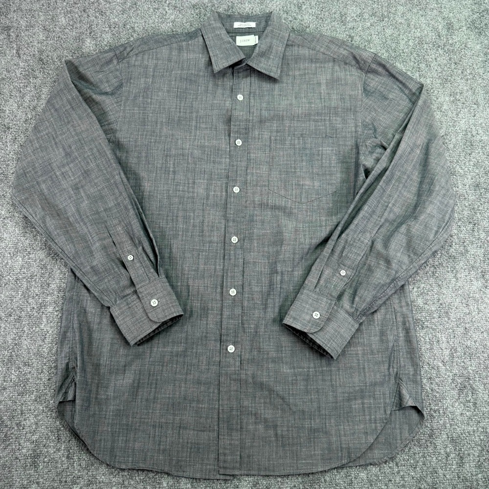 J Crew Shirt Mens 15-15.5 Medium Grey 100% Cotton Button Up‎ Pocket Hong Kong